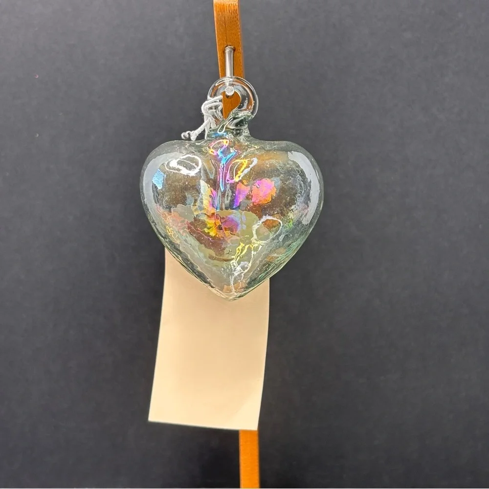 Anthropologie x Terrain Hand Blown Clear Recycled Glass Heart Ornament 3” NWT